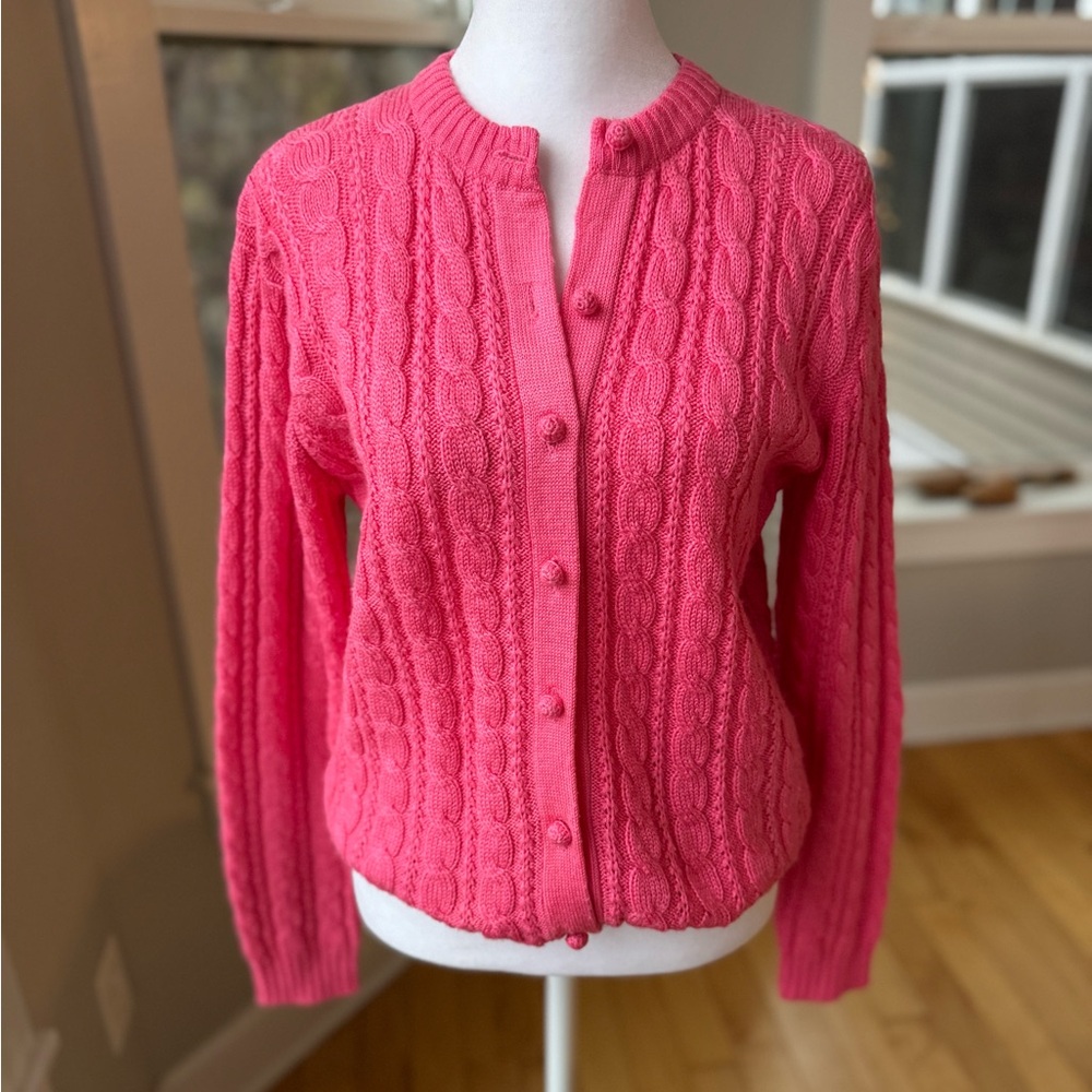 Vintage Susan Bristol Pink Crochet Button Wool Blend Cable Knit Cardigan Sweater - Picture 4 of 11